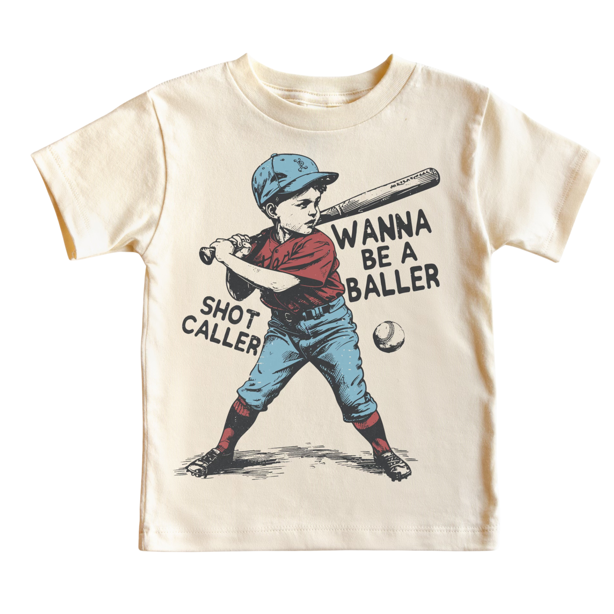 Wanna Be A Baller Shot Caller Tee: Natural Short Sleeve Tee / 3T Kids