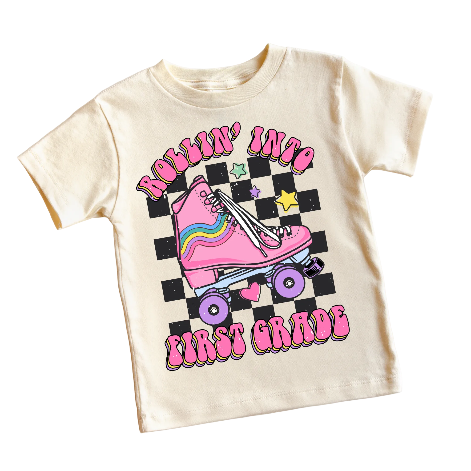 Rollin Into First Grade Back To School Shirt - School Shirt: Natural / 6/8 Youth Small