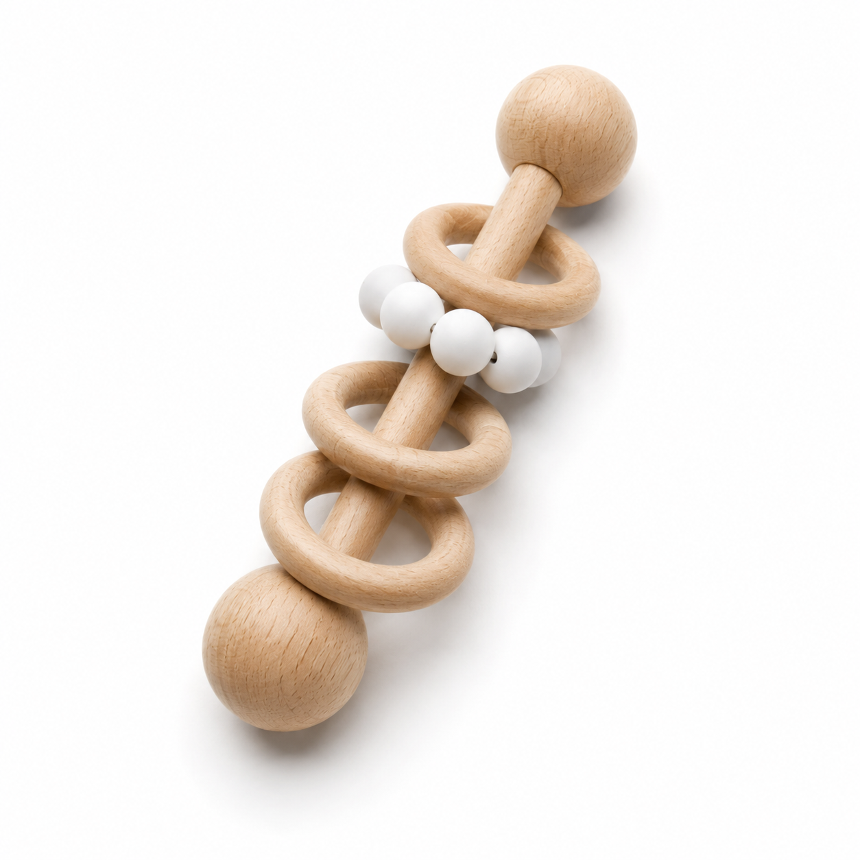 Silicone Wood Teething Rattle Toys: White