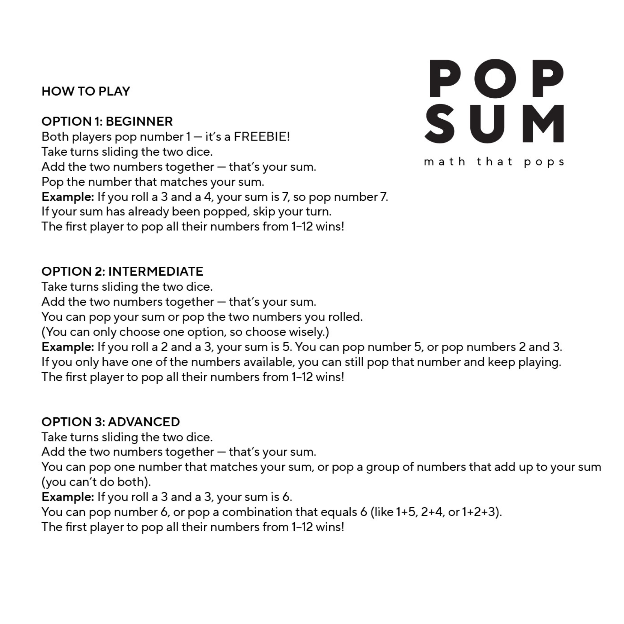 POP SUM Game: Pop Sum