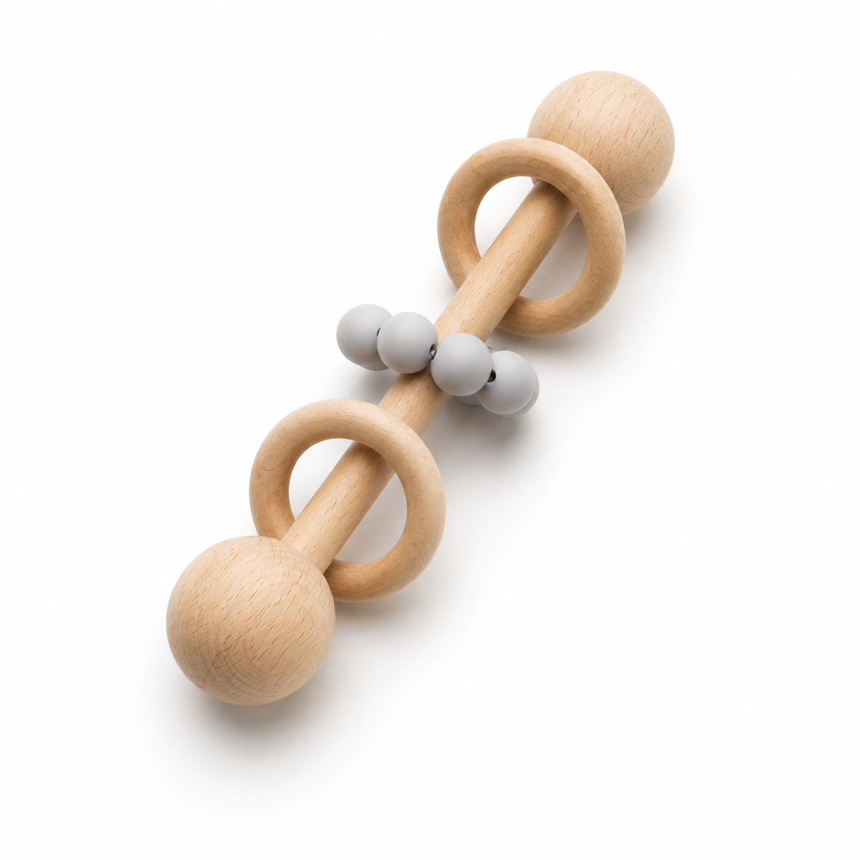 Silicone Wood Teething Rattle Toys: Gray