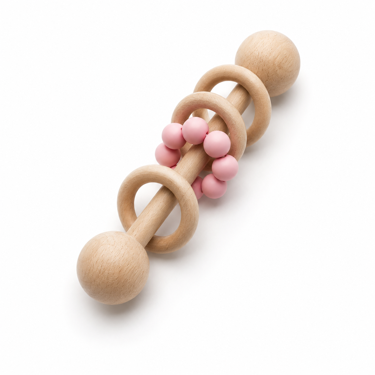 Silicone Wood Teething Rattle Toys: Pink