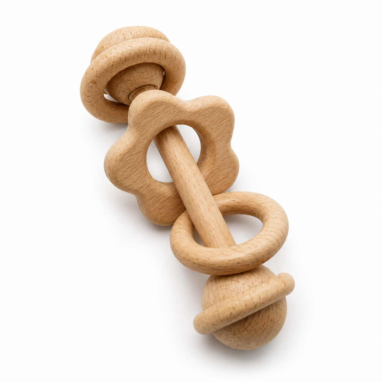 Beech Wood Flower Rattle Baby Toy