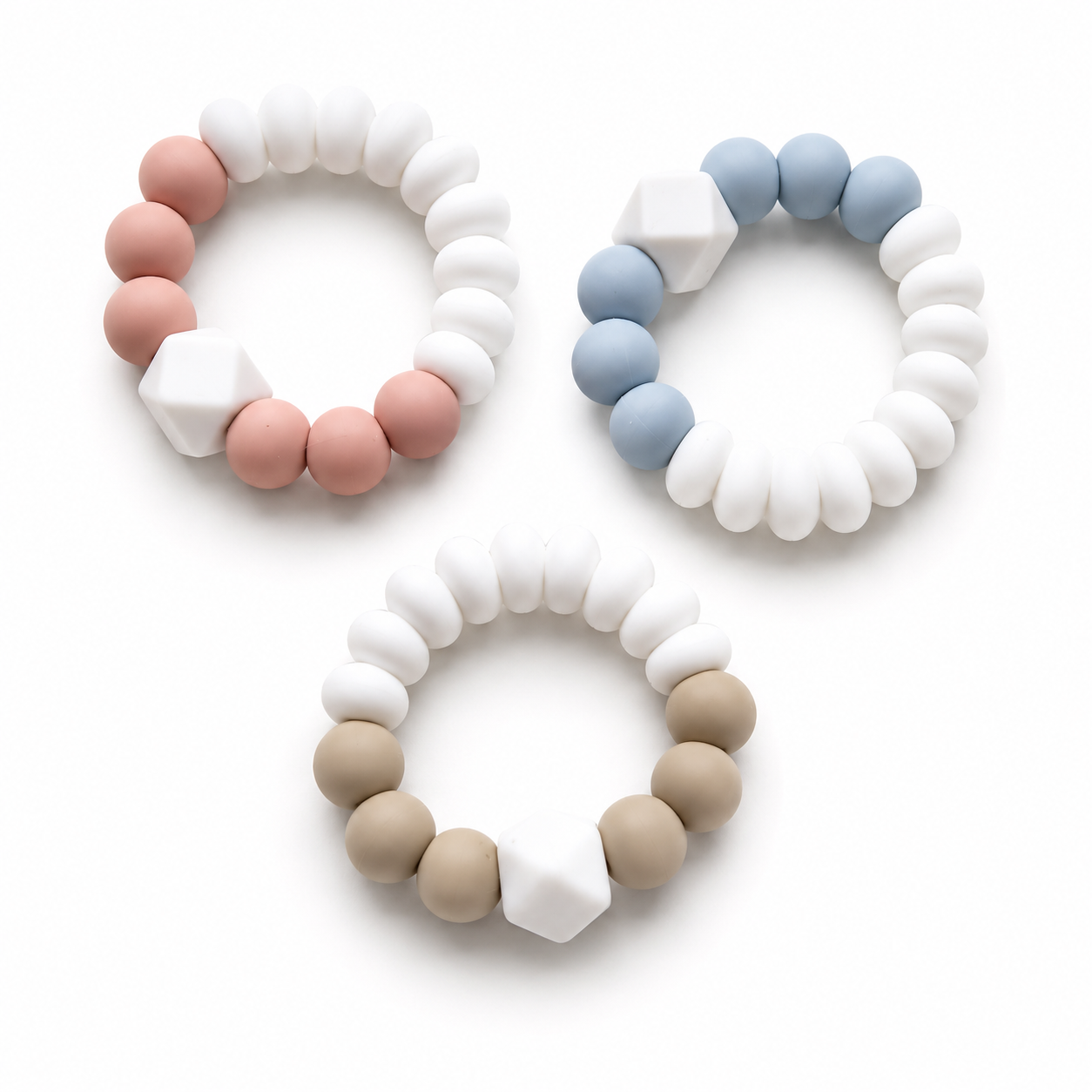 Silicone Beads Baby Teething Ring: Pink